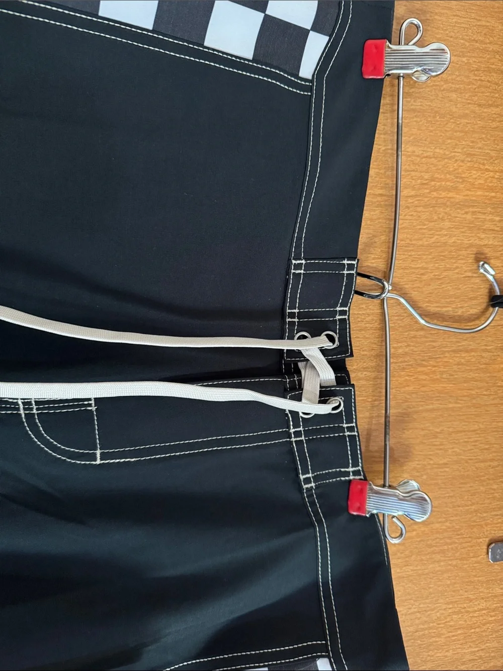 Quiksilver Black Boardshorts with White Checkerboard Side Panels